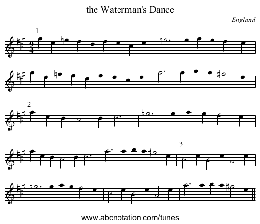 the Waterman's Dance - staff notation