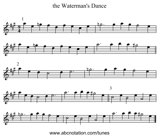 the Waterman's Dance - staff notation