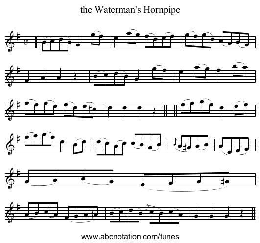 the Waterman's Hornpipe - staff notation