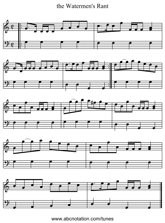 the Watermen's Rant - staff notation
