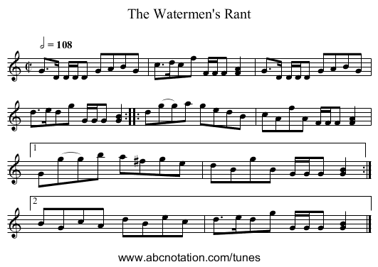 The Watermen's Rant - staff notation