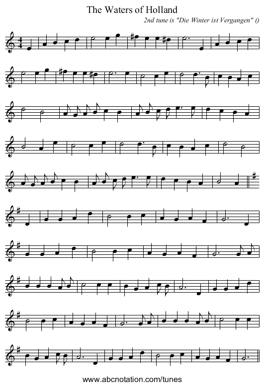 The Waters of Holland - staff notation