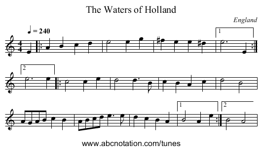 The Waters of Holland - staff notation