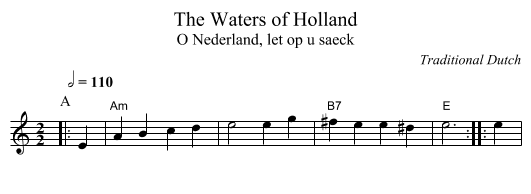The Waters of Holland - staff notation