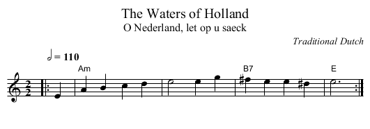 The Waters of Holland - staff notation