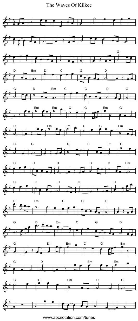 The Waves Of Kilkee - staff notation