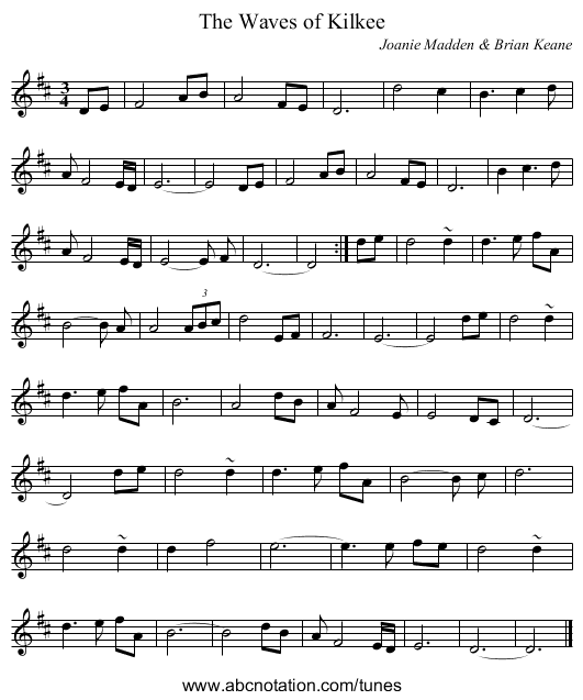 The Waves of Kilkee - staff notation