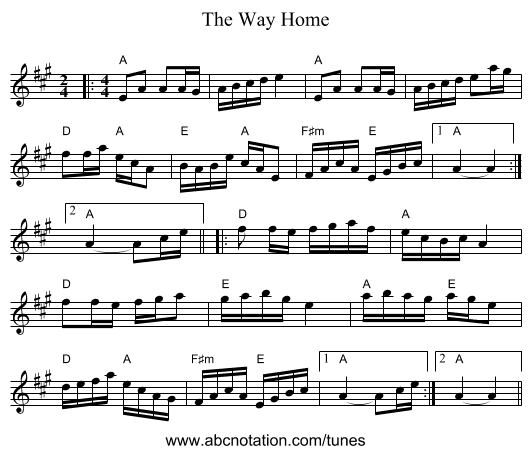 The Way Home - staff notation