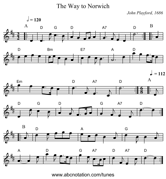 The Way to Norwich - staff notation