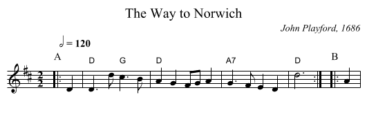 The Way to Norwich - staff notation