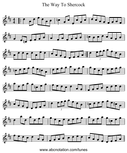 The Way To Shercock - staff notation