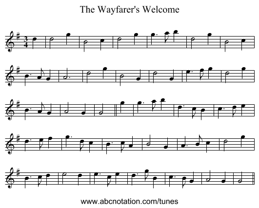 The Wayfarer's Welcome - staff notation