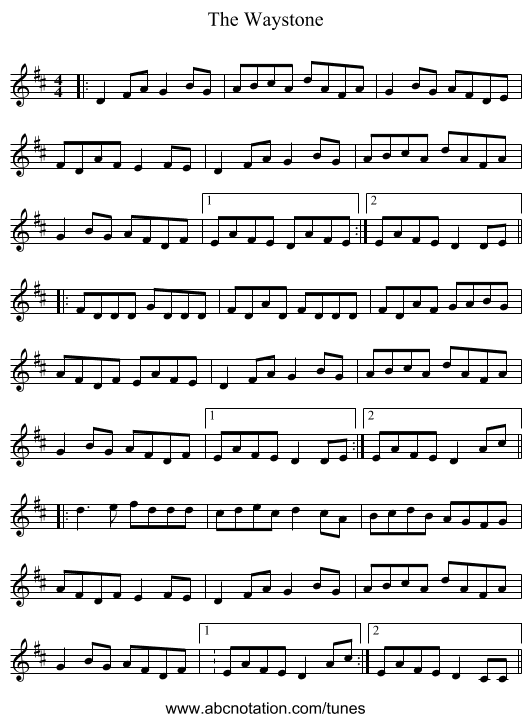 The Waystone - staff notation