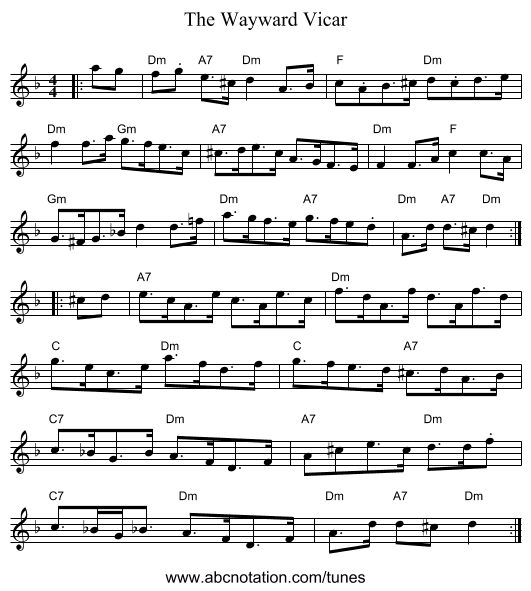 The Wayward Vicar - staff notation