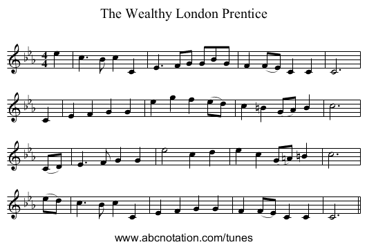 The Wealthy London Prentice - staff notation