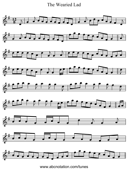 The Wearied Lad - staff notation