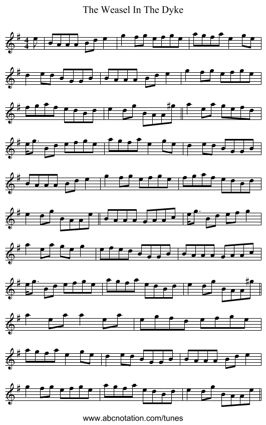 The Weasel In The Dyke - staff notation