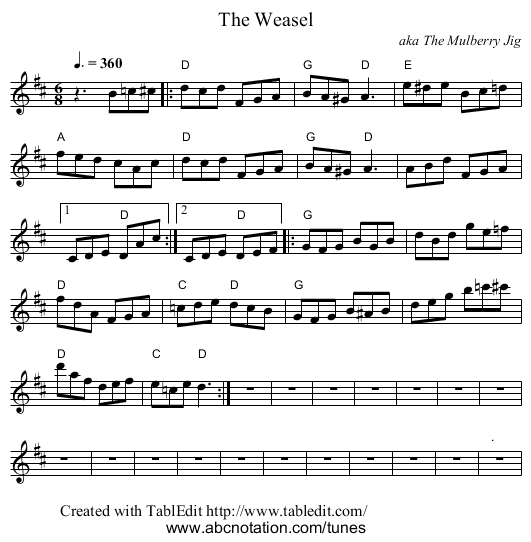 The Weasel - staff notation