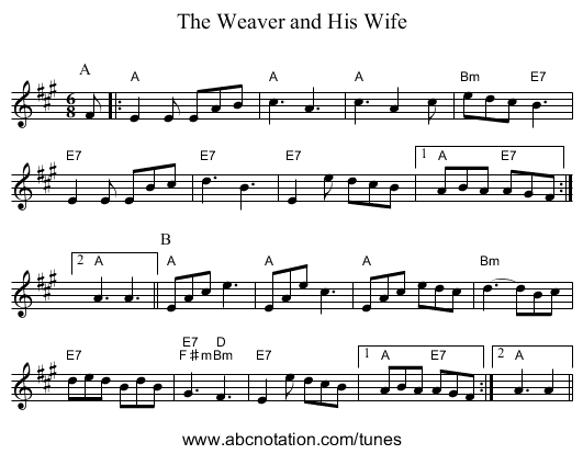 The Weaver and His Wife - staff notation