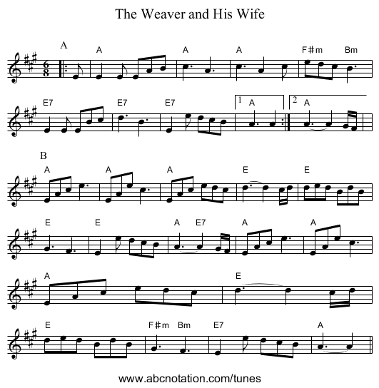 The Weaver and His Wife - staff notation