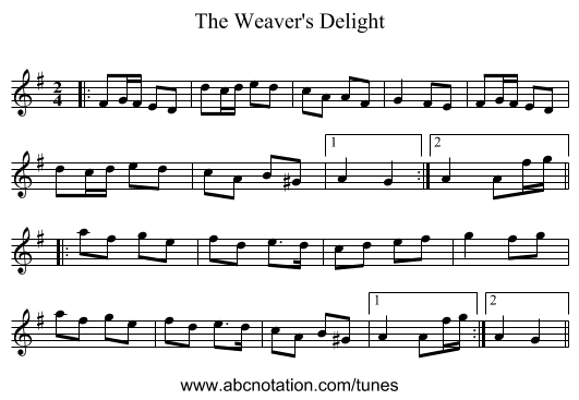 The Weaver's Delight - staff notation