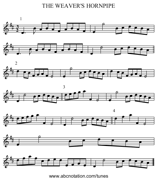 THE WEAVER'S HORNPIPE - staff notation