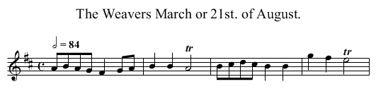The Weavers March or 21st. of August. - staff notation