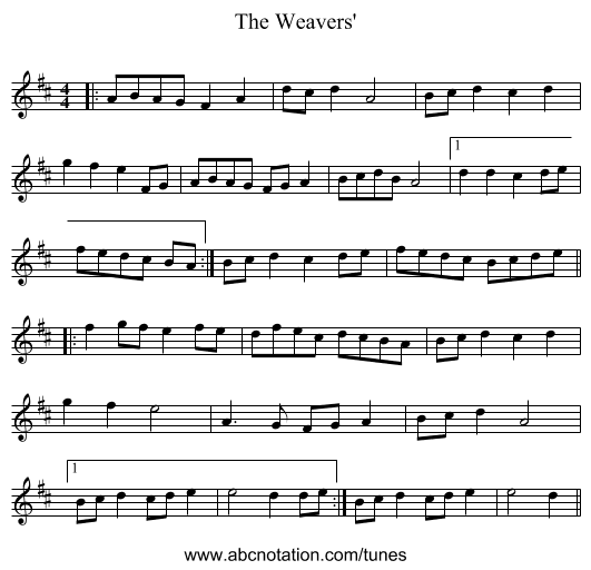 The Weavers' - staff notation