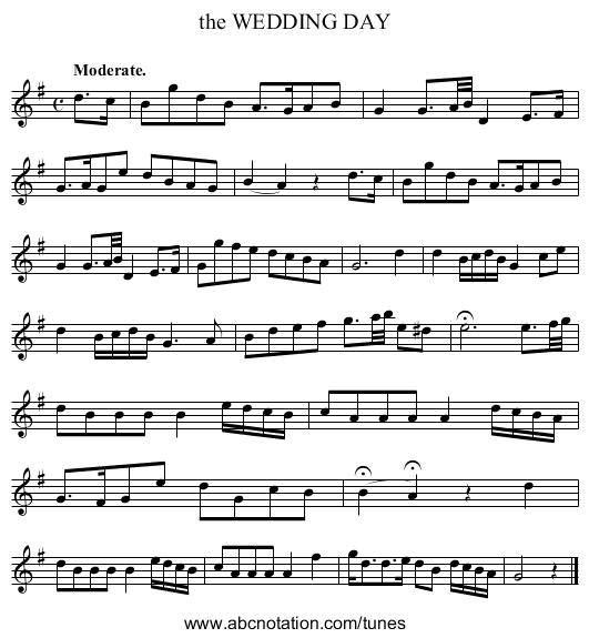 the WEDDING DAY - staff notation