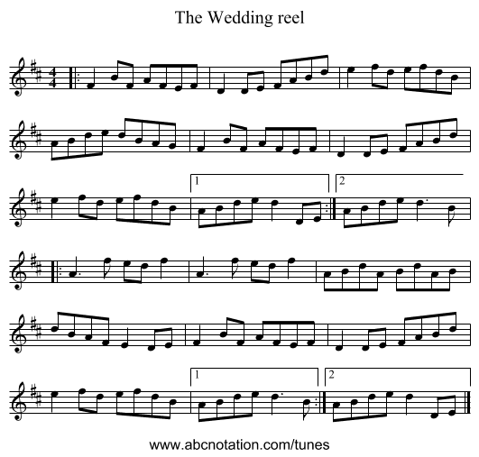 The Wedding reel - staff notation