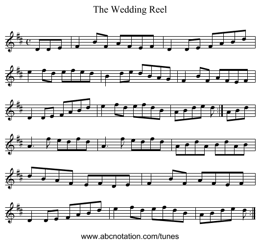 The Wedding Reel - staff notation