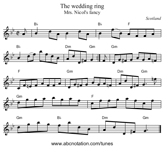 The wedding ring - staff notation