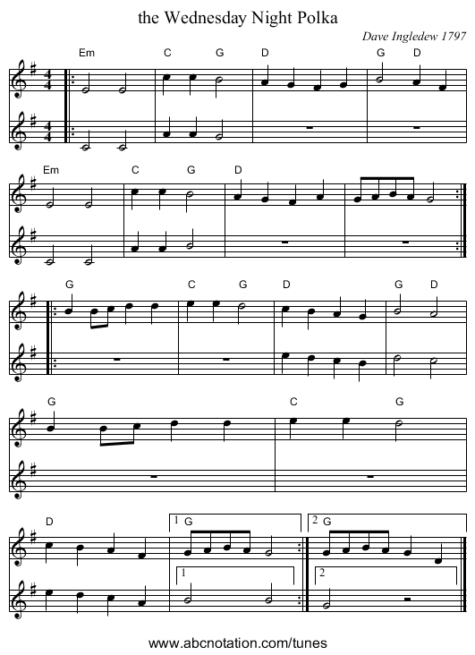 the Wednesday Night Polka - staff notation