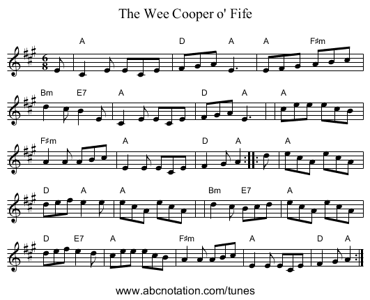 The Wee Cooper o' Fife - staff notation
