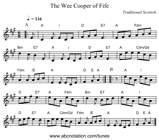 The Wee Cooper of Fife - staff notation