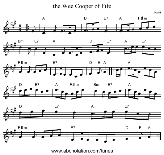 the Wee Cooper of Fife - staff notation