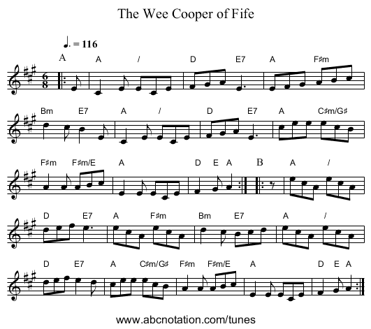 The Wee Cooper of Fife - staff notation