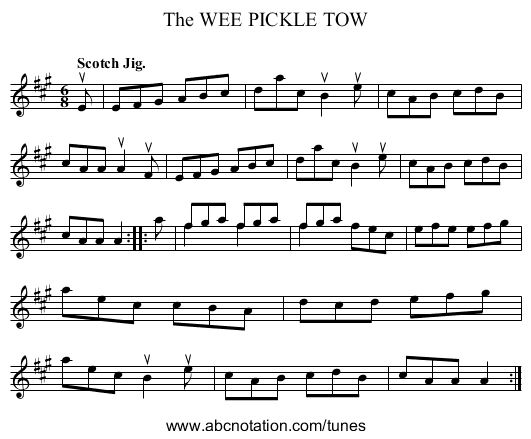 The WEE PICKLE TOW - staff notation