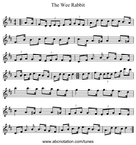 The Wee Rabbit - staff notation