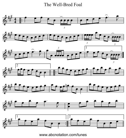 The Well-Bred Foal - staff notation