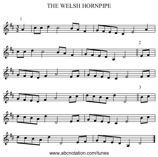 THE WELSH HORNPIPE - staff notation