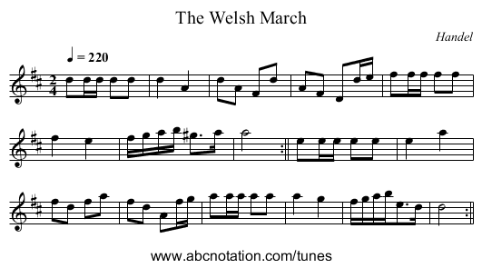 The Welsh March - staff notation