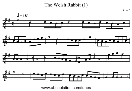 The Welsh Rabbit (1) - staff notation
