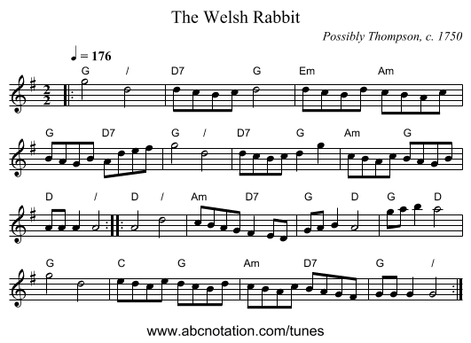 The Welsh Rabbit - staff notation