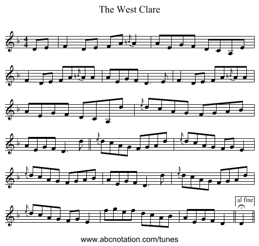 The West Clare - staff notation