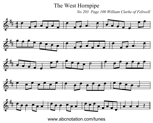 The West Hornpipe - staff notation