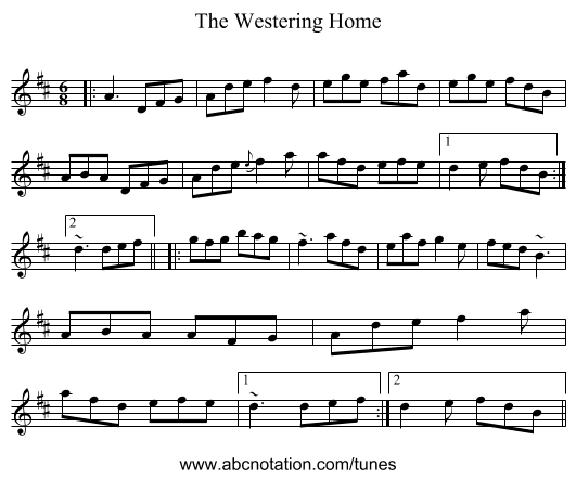The Westering Home - staff notation