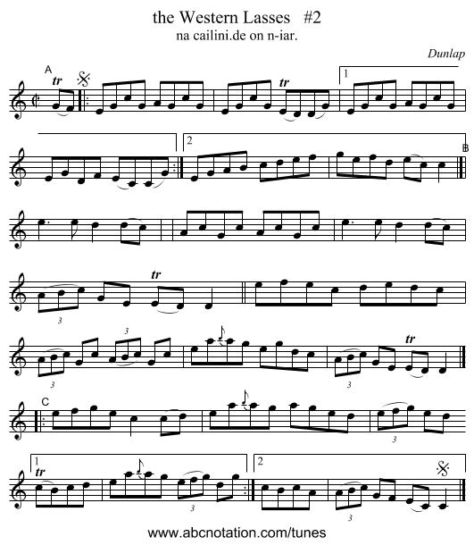 the Western Lasses   #2 - staff notation