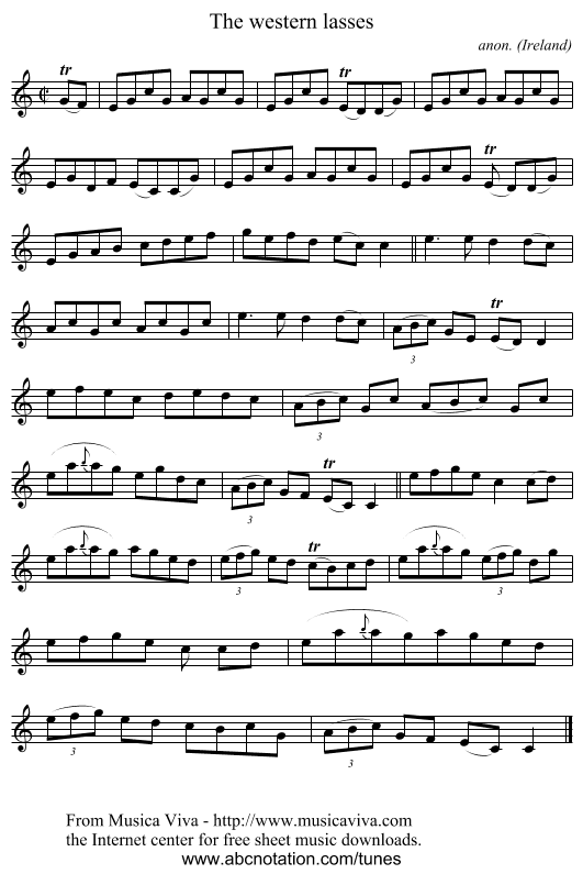 The western lasses - staff notation