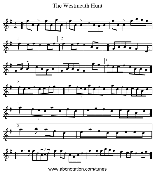 The Westmeath Hunt - staff notation